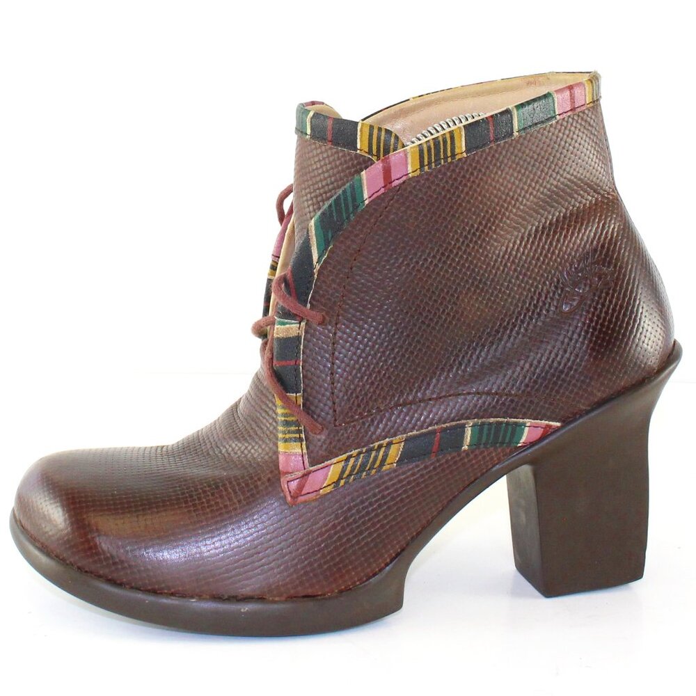 John Fluevog Stripe Detail Block Heel Booties Womens (US 8/EU 38.5)